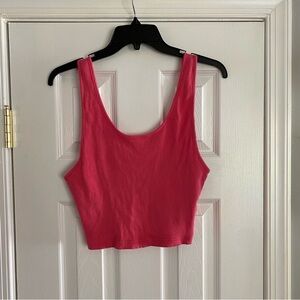 Topshop Pink Ribbed Cropped Tank Top Stretchy Size US 12 Dainty Crop Top